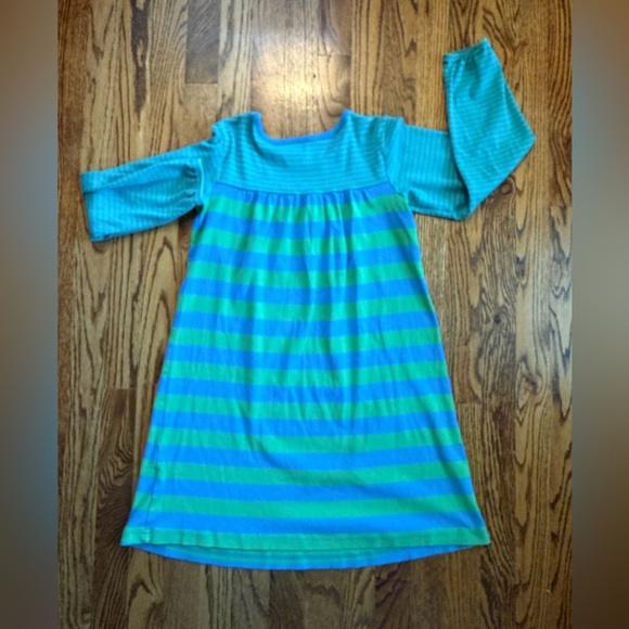Hanna Andersson Long Sleeve Cotton Dress – Size 140 (10Y) – Green & Blue Stripe - Picture 2 of 9